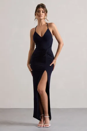 Domenica | Navy Halter-Neck Wrap Maxi Dress Club L London