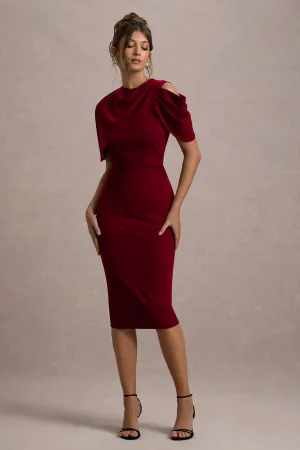 Dorothea | Berry Draped Midi Dress With Cape Club L London