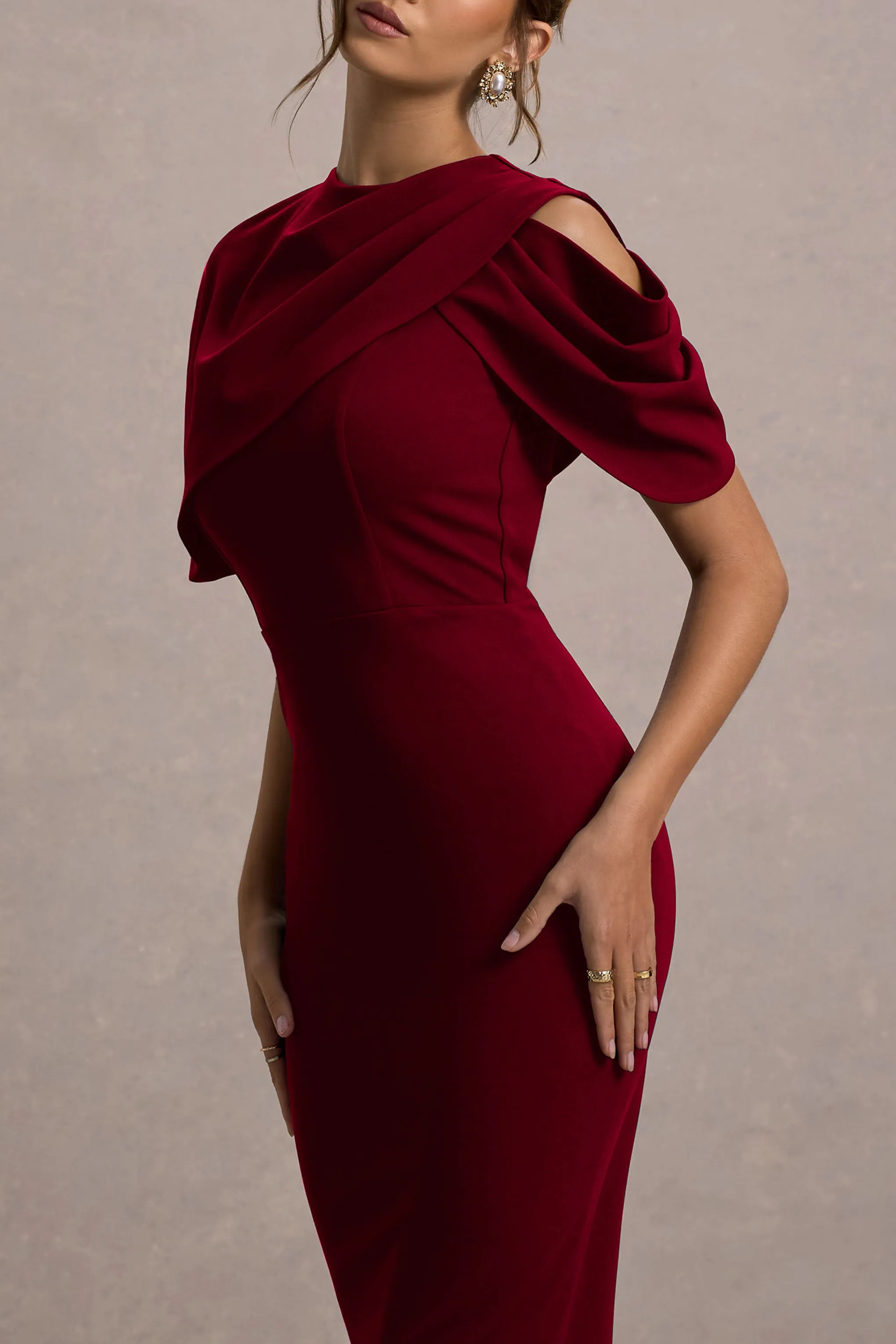 Dorothea | Berry Draped Midi Dress With Cape Club L London