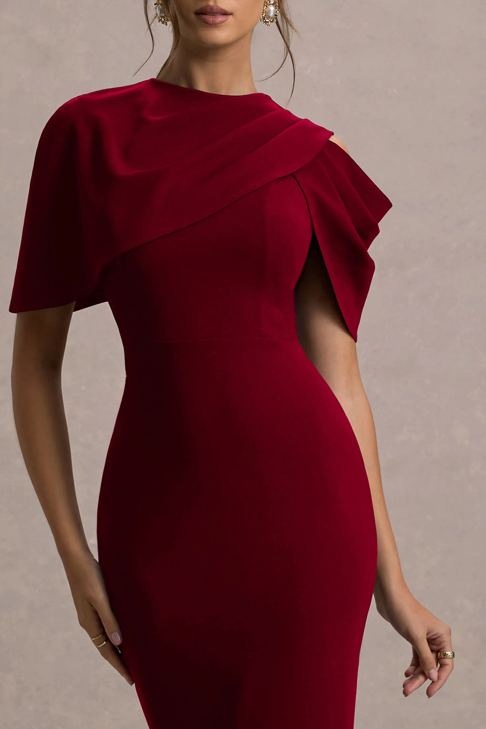 Dorothea | Berry Draped Midi Dress With Cape Club L London