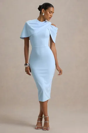 Dorothea | Blue Draped Midi Dress With Cape Club L London