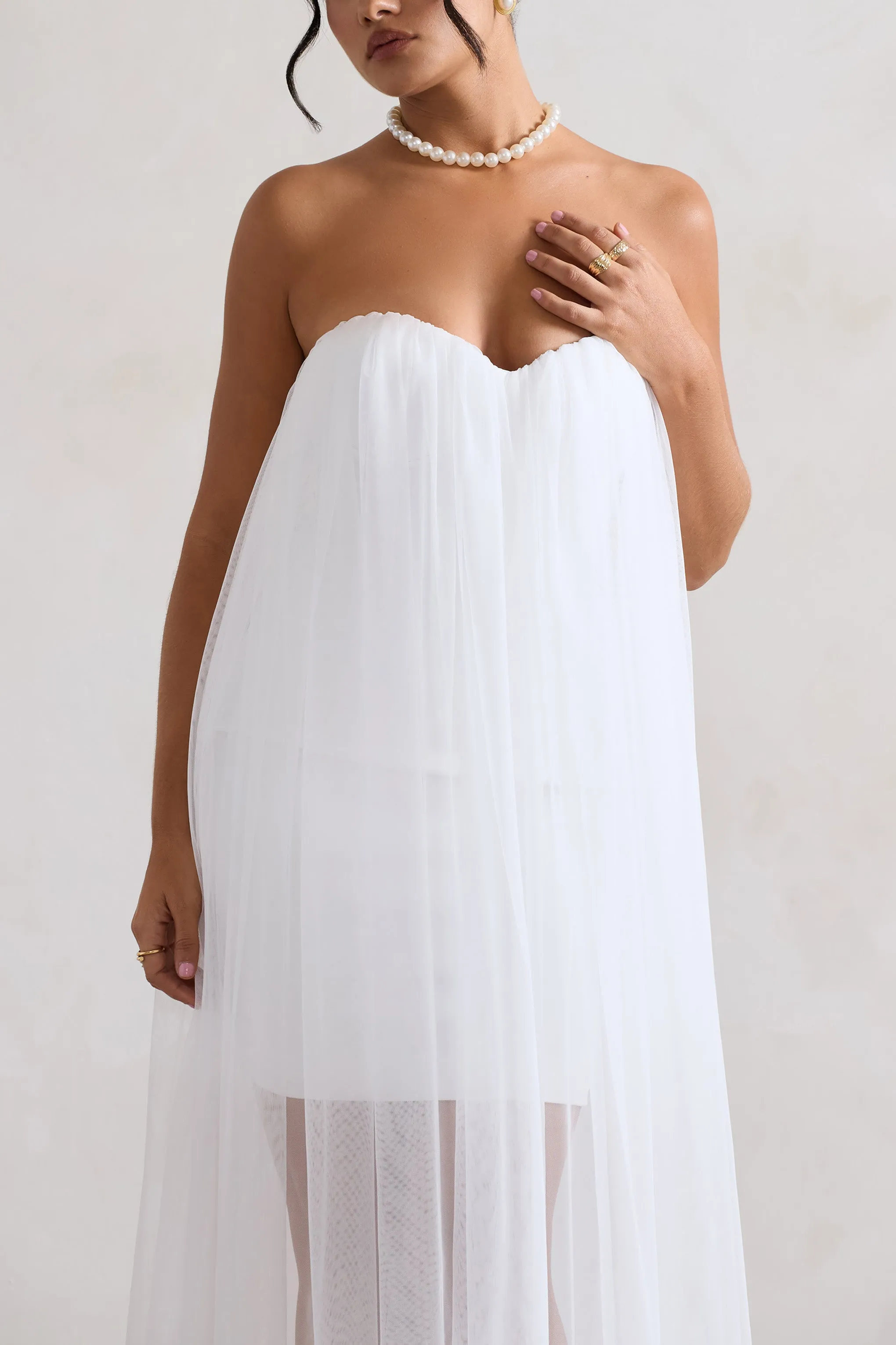 Dreamland | Ivory Sweetheart Corset Mini Dress With Tulle Overlay Club L London