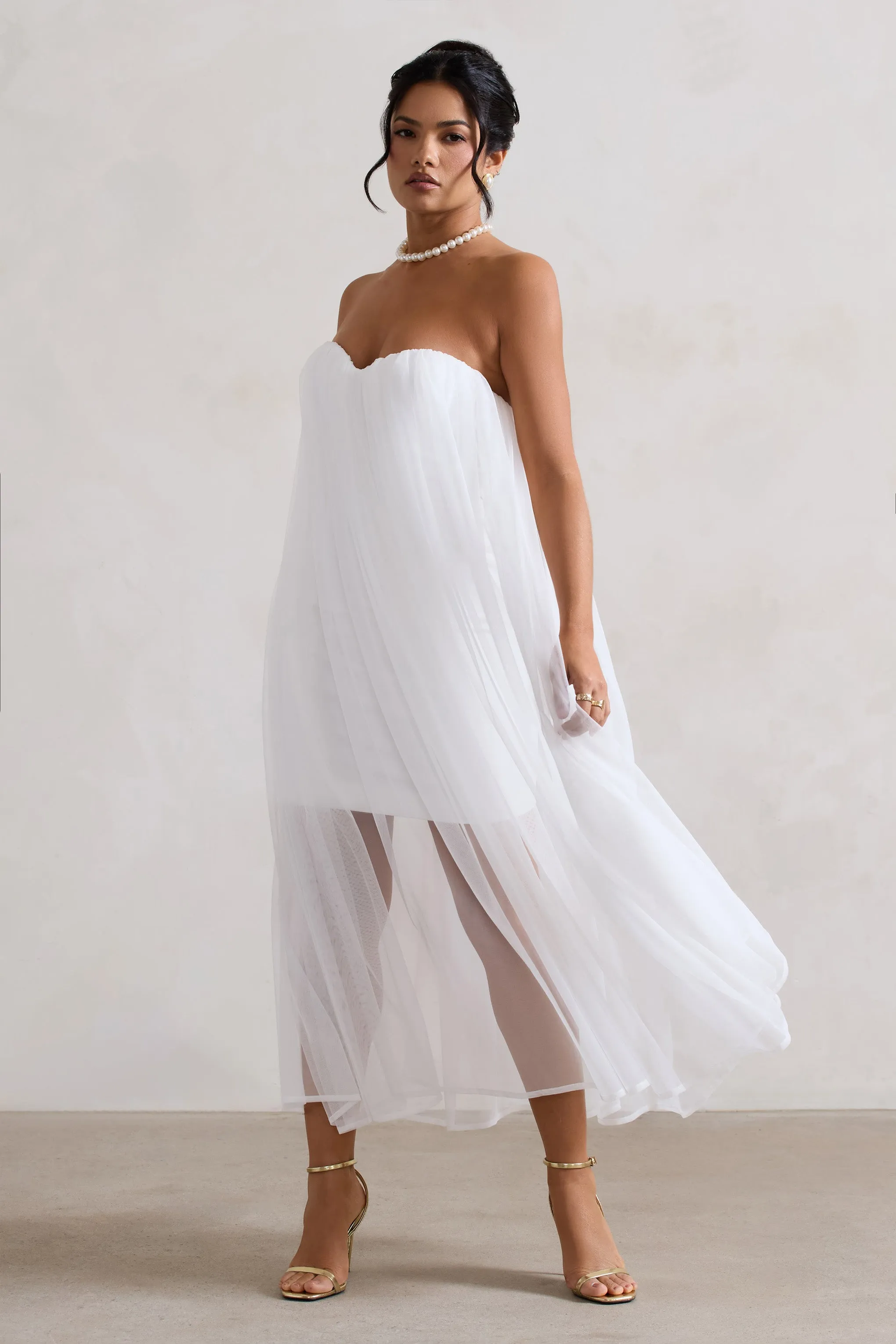 Dreamland | Ivory Sweetheart Corset Mini Dress With Tulle Overlay Club L London