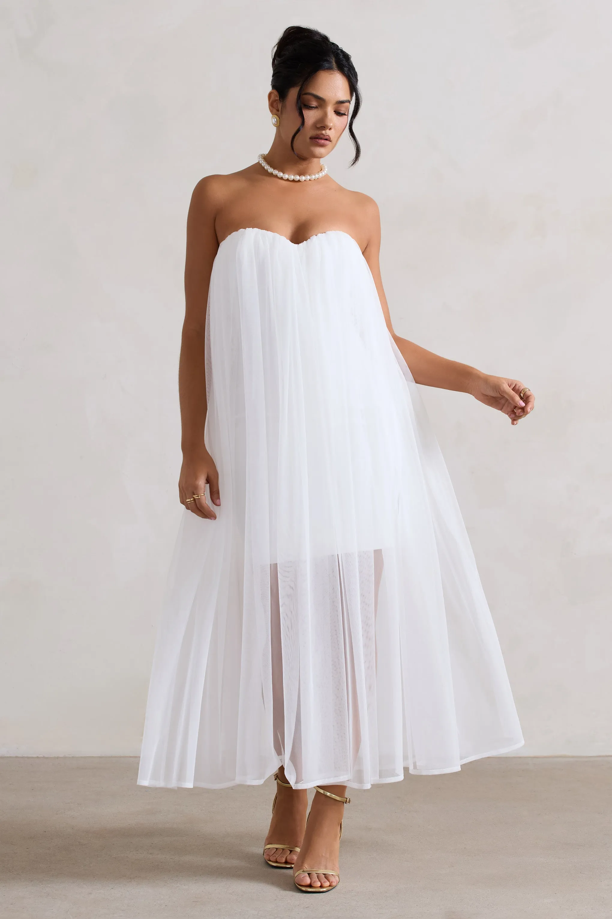 Dreamland | Ivory Sweetheart Corset Mini Dress With Tulle Overlay Club L London