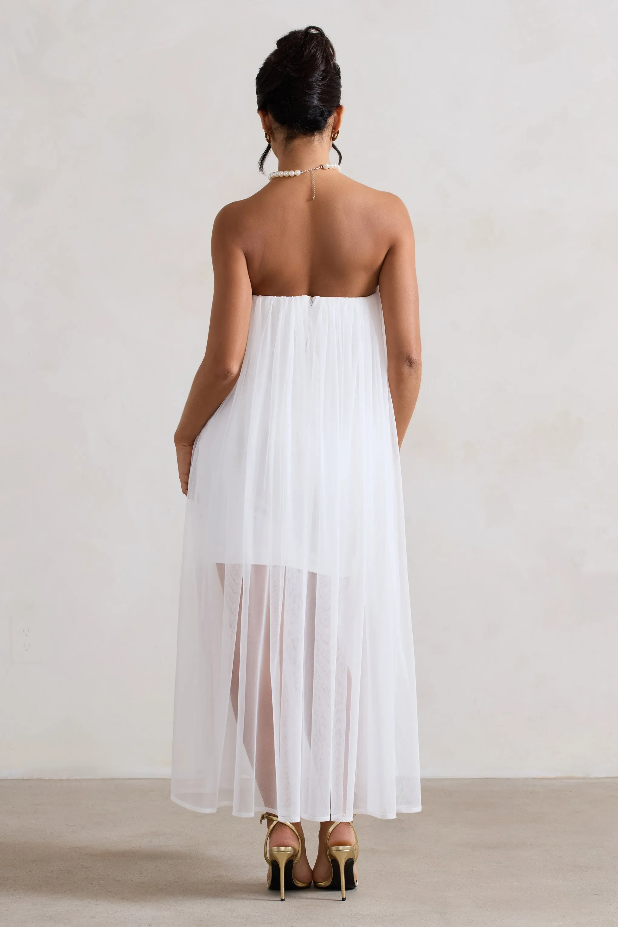 Dreamland | Ivory Sweetheart Corset Mini Dress With Tulle Overlay Club L London