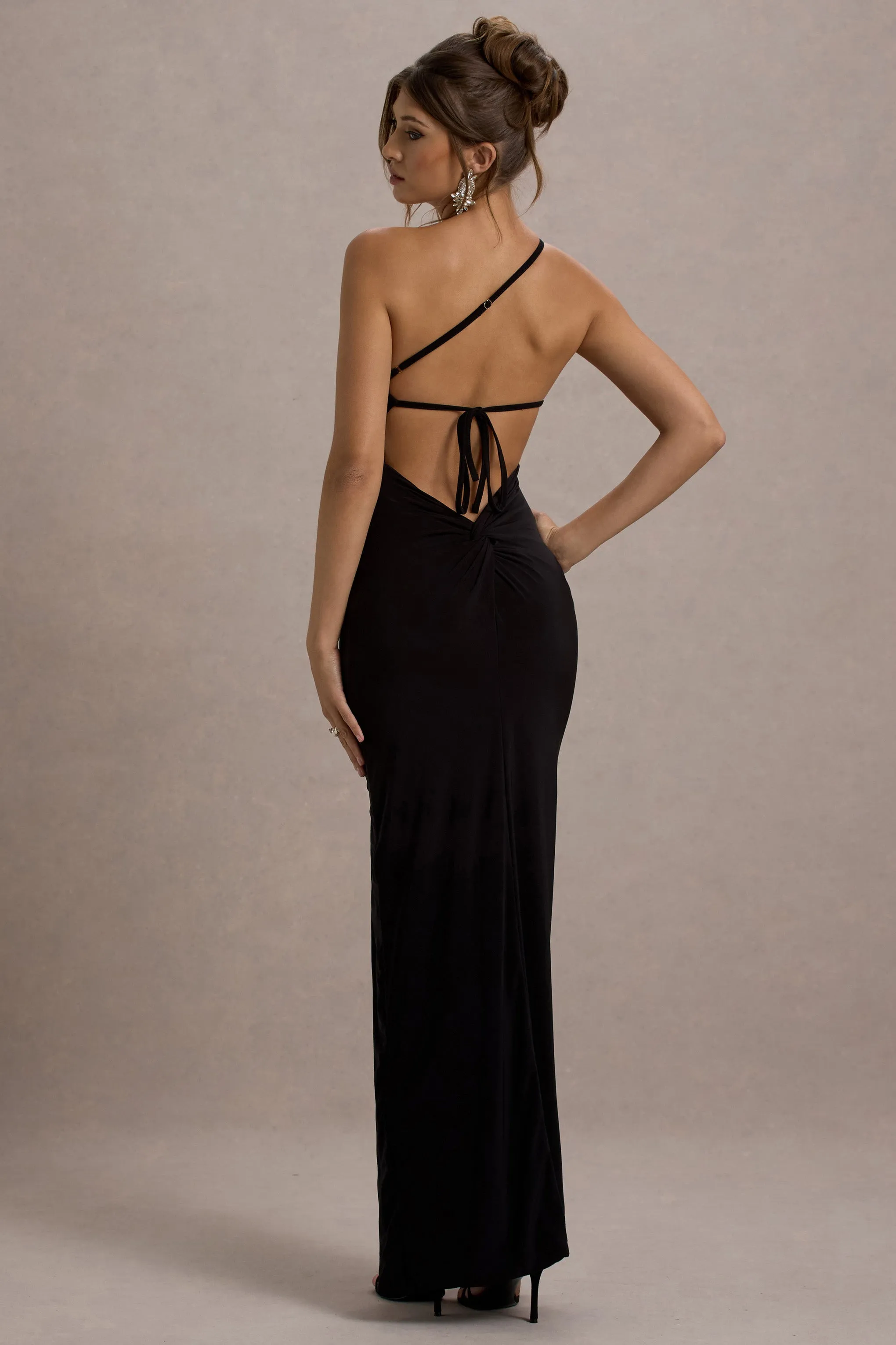 Dressing Up | Black One Shoulder Maxi Dress With Open Back Detail Club L London