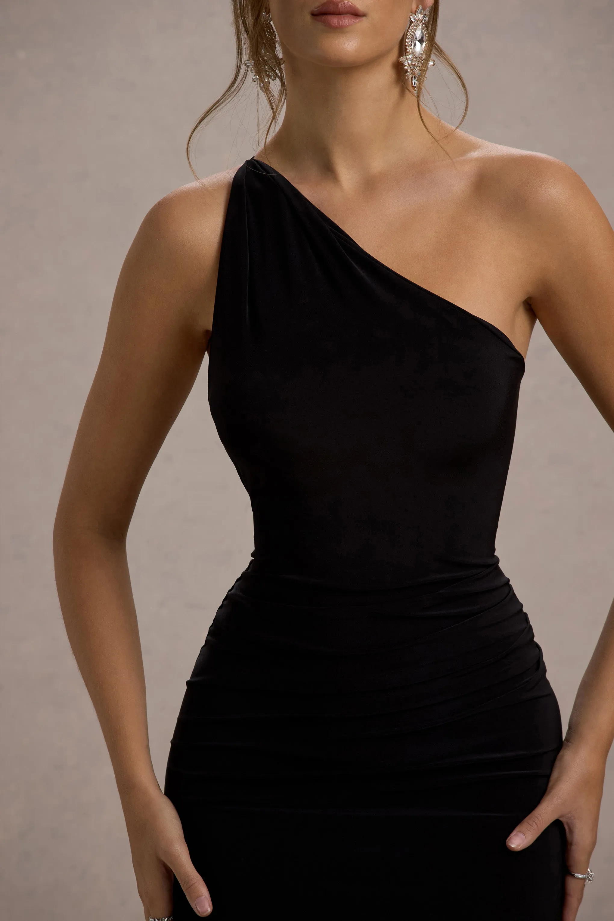Dressing Up | Black One Shoulder Maxi Dress With Open Back Detail Club L London