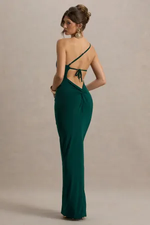 Dressing Up | Bottle Green One Shoulder Maxi Dress With Open Back Detail Club L London