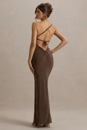 Dressing Up | Chocolate Brown One Shoulder Maxi Dress With Open Back Detail Club L London