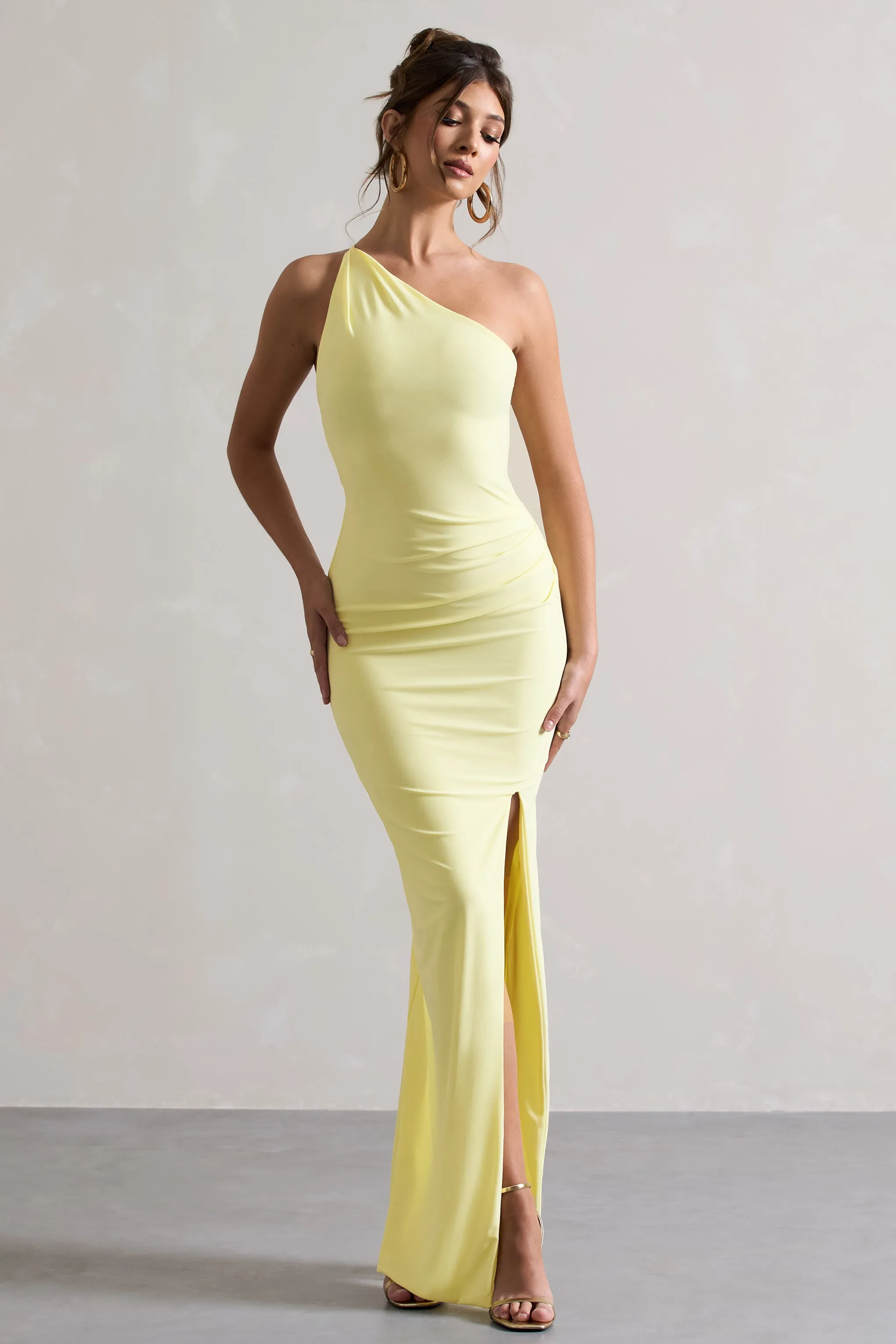 Dressing Up | Lemon One Shoulder Maxi Dress With Open Back Detail Club L London