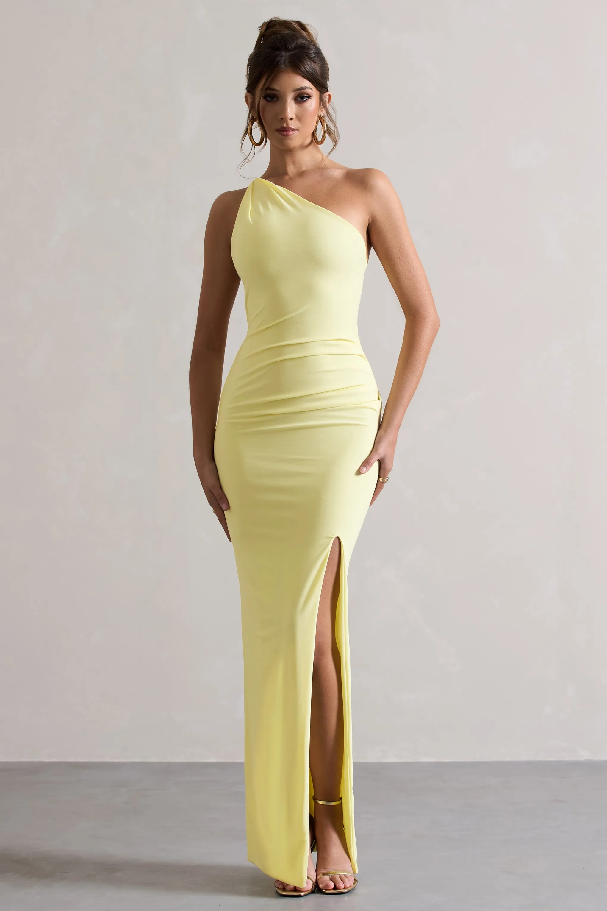 Dressing Up | Lemon One Shoulder Maxi Dress With Open Back Detail Club L London