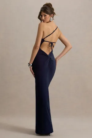 Dressing Up | Navy One Shoulder Maxi Dress With Open Back Detail Club L London