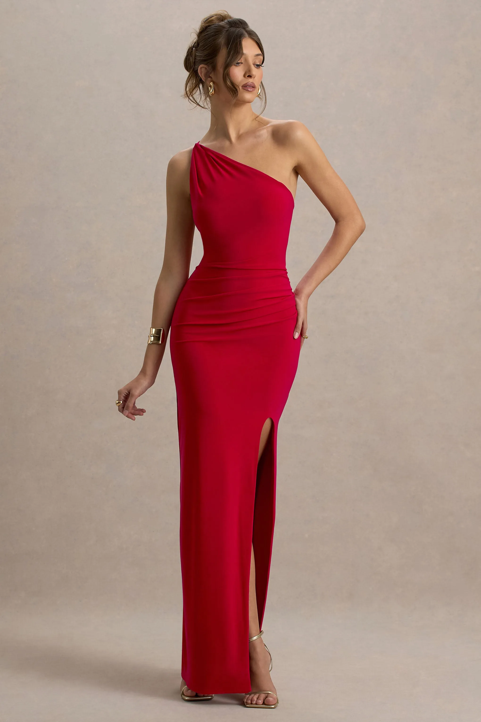 Dressing Up | Red One Shoulder Maxi Dress With Open Back Detail Club L London
