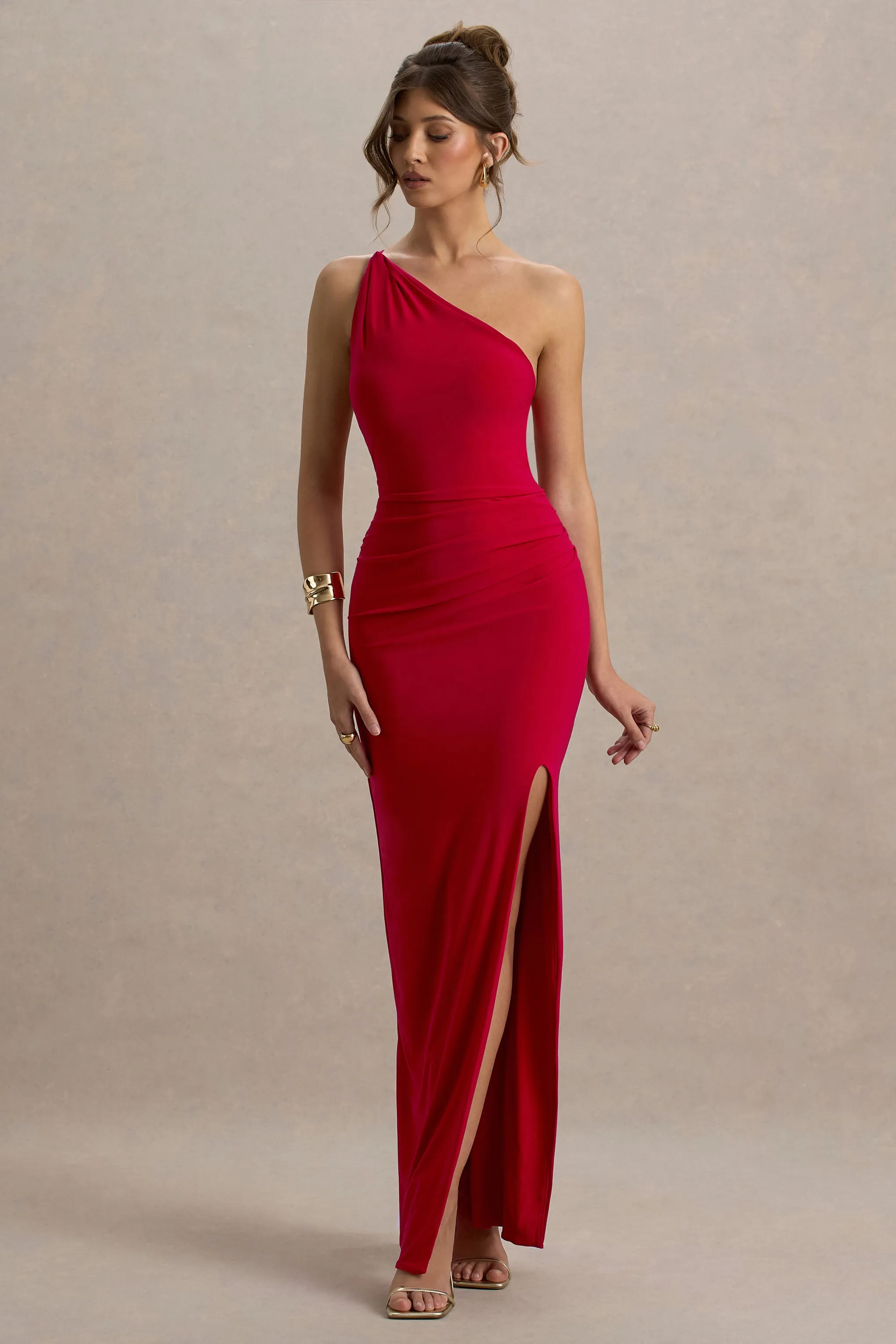 Dressing Up | Red One Shoulder Maxi Dress With Open Back Detail Club L London