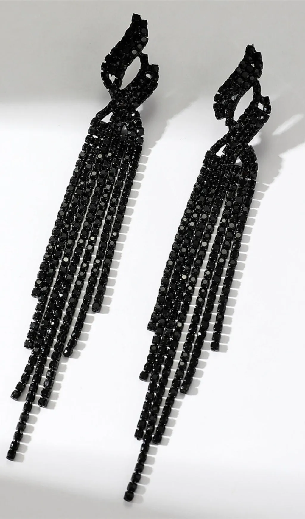 Dunya Black Rhinestone Tassel Earrings Gloria Lanvin