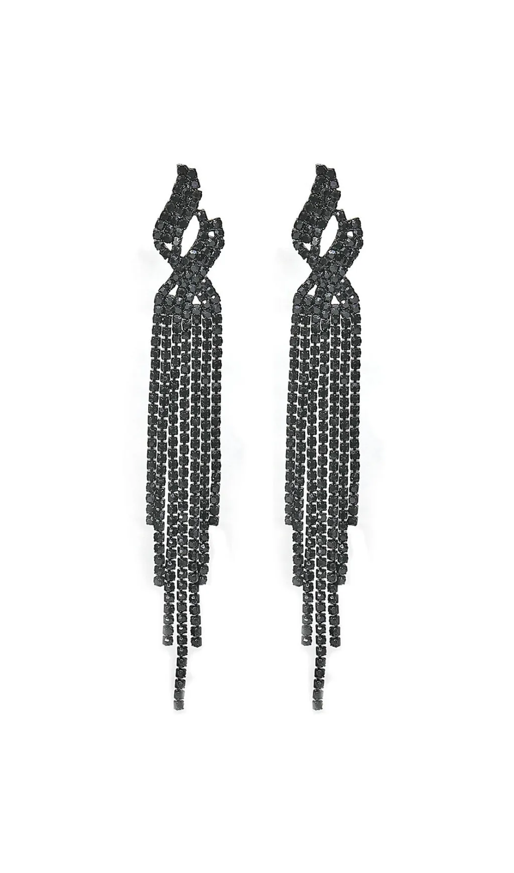 Dunya Black Rhinestone Tassel Earrings Gloria Lanvin