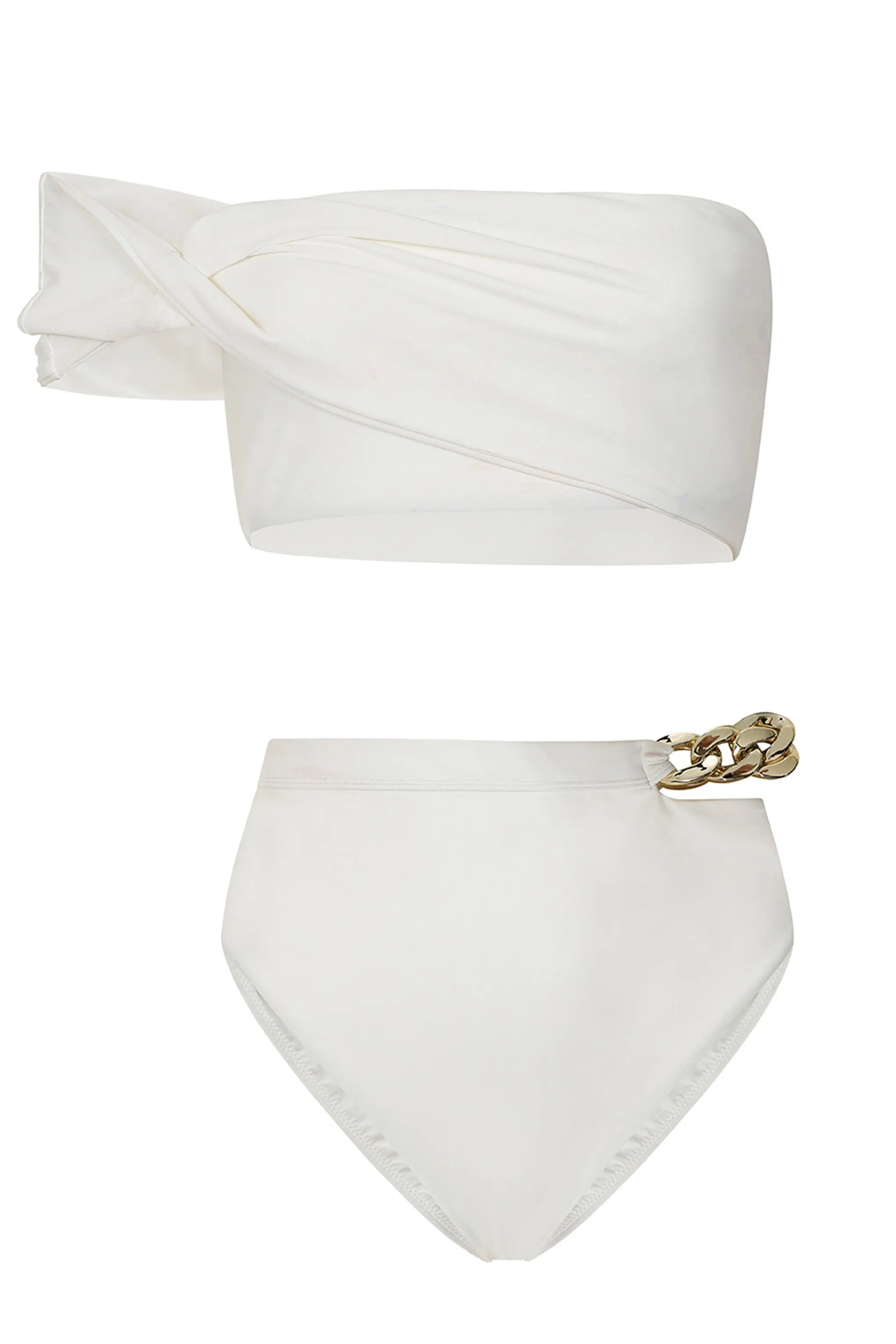 Dusk | White Draped Bandeau Bikini Top Club L London