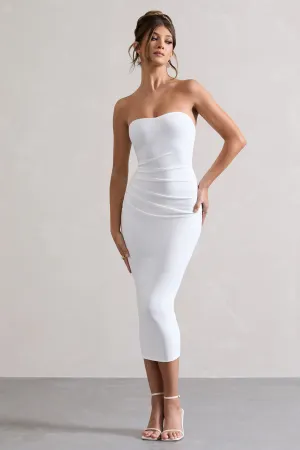 East End | White Strapless Gathered Midi Dress Club L London