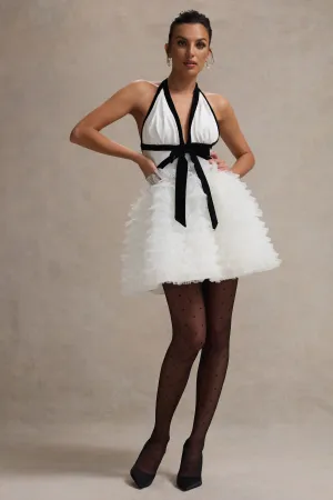 Eclair | Black & White Plunge-Neck Mini Dress With Tulle Skirt Club L London