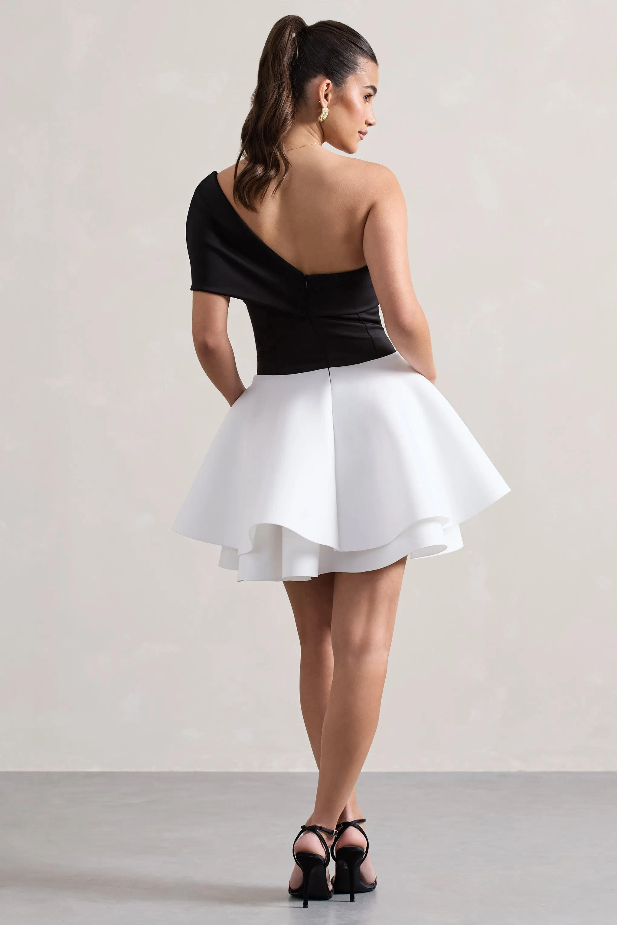 Effie | Black & White Twisted Bardot Skater Mini Dress Club L London
