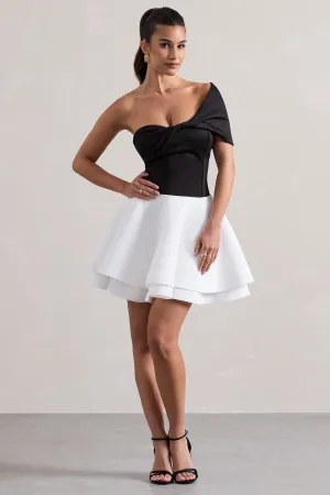 Effie | Black & White Twisted Bardot Skater Mini Dress Club L London
