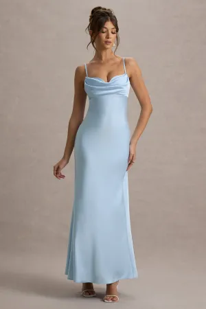 Eimear | Powder Blue Satin Draped Sweetheart Maxi Dress Club L London
