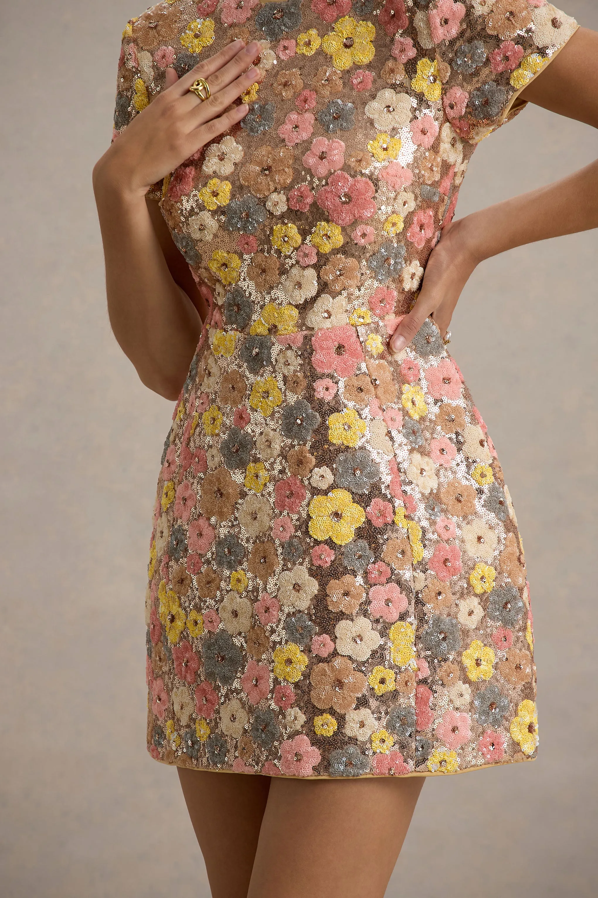 Eira | Floral Print Sequin Mini Dress Club L London