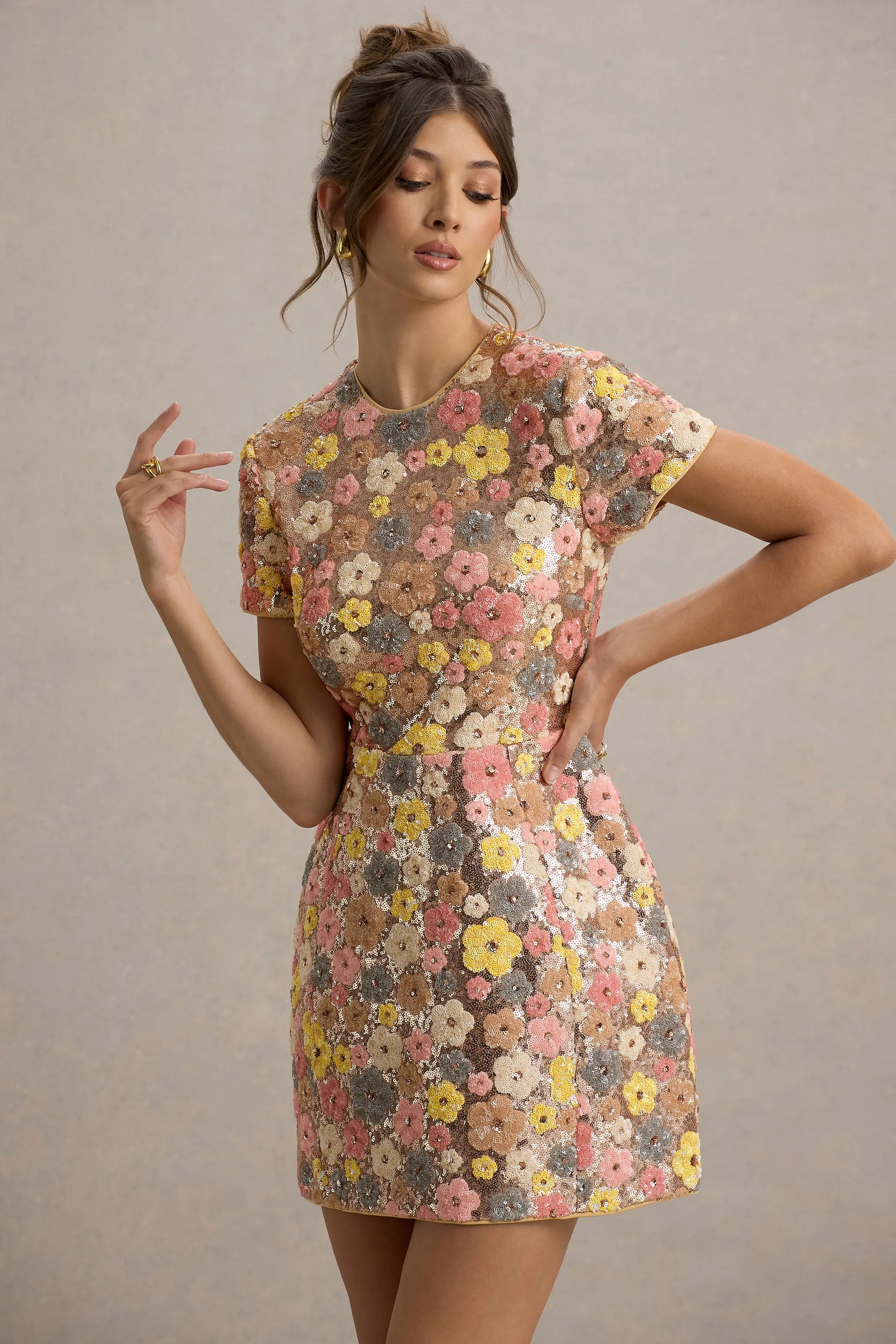 Eira | Floral Print Sequin Mini Dress Club L London
