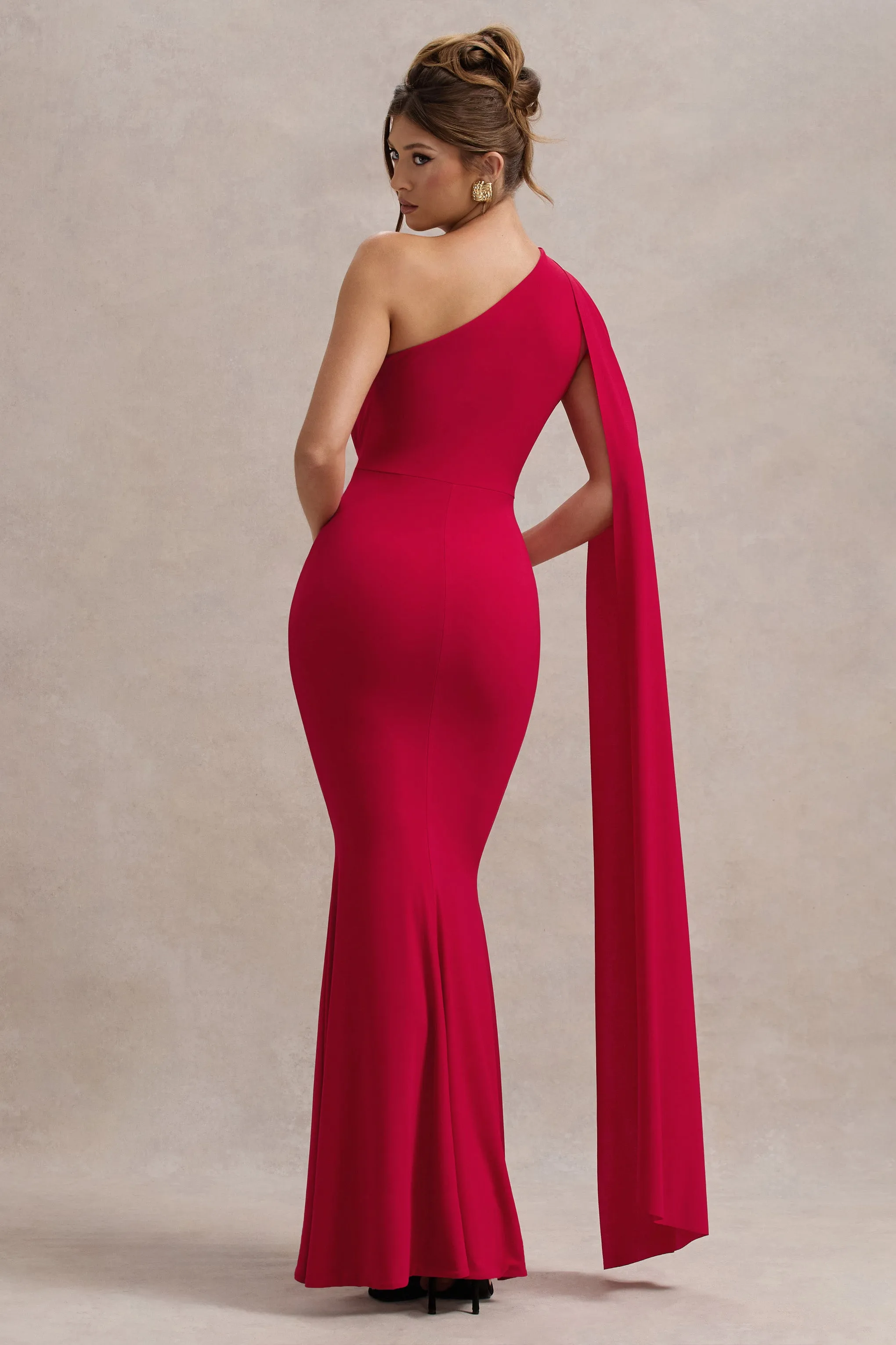 Elaina | Red Asymmetric Knot Maxi Dress With Sash Club L London