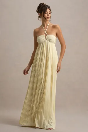 Elayne | Pale Lemon Halter-Neck Maxi Dress With Cut-Out Detail Club L London