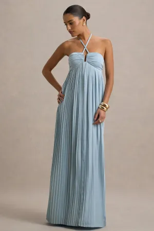 Elayne | Powder Blue Halter-Neck Maxi Dress With Cut-Out Detail Club L London