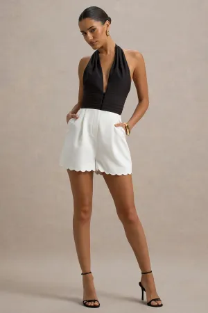Elea | Black & Ecru Plunge-Neck Playsuit Club L London