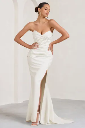 Elene | White Pleated Split Fishtail Maxi Dress Club L London