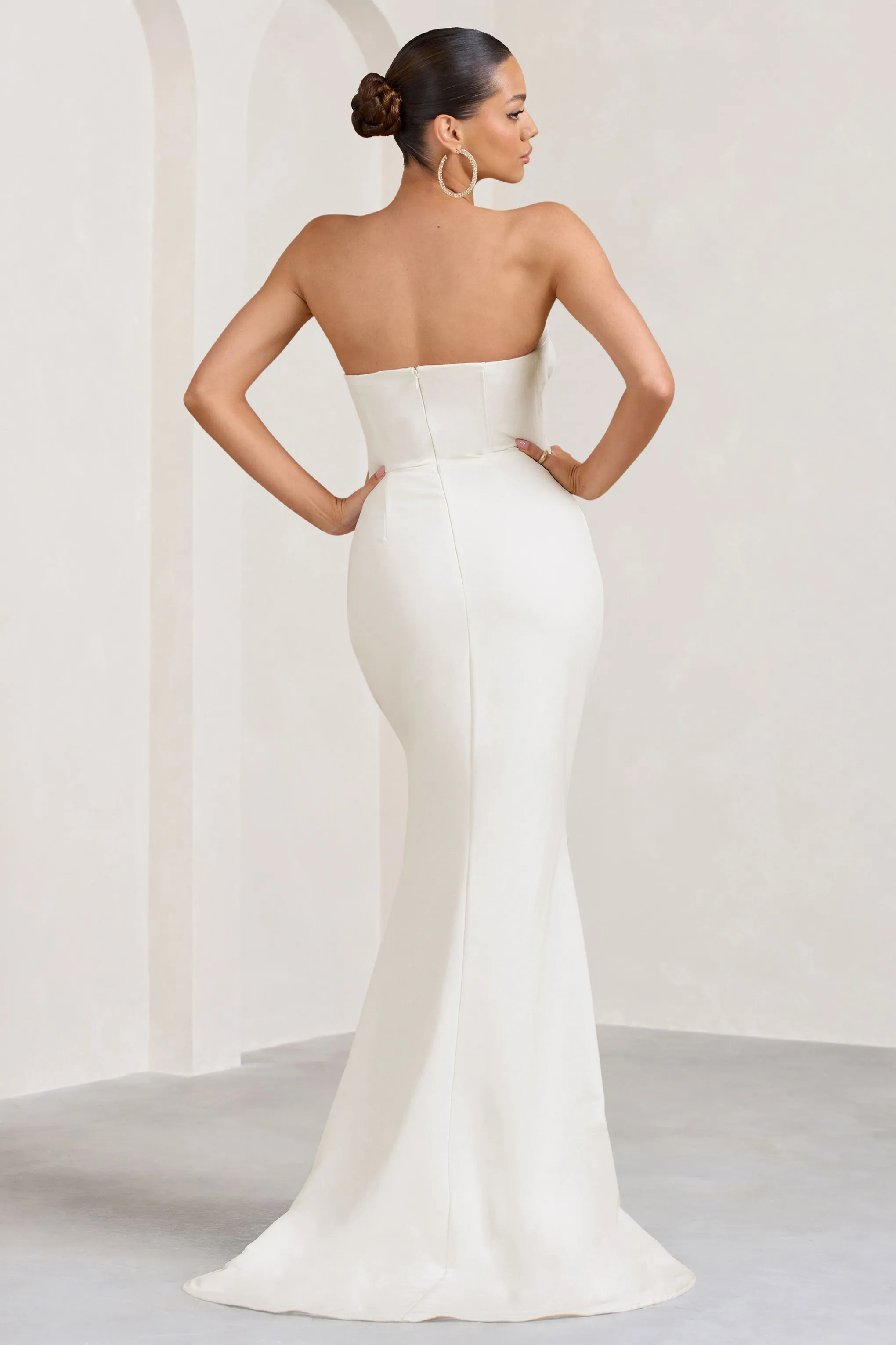 Elene | White Pleated Split Fishtail Maxi Dress Club L London