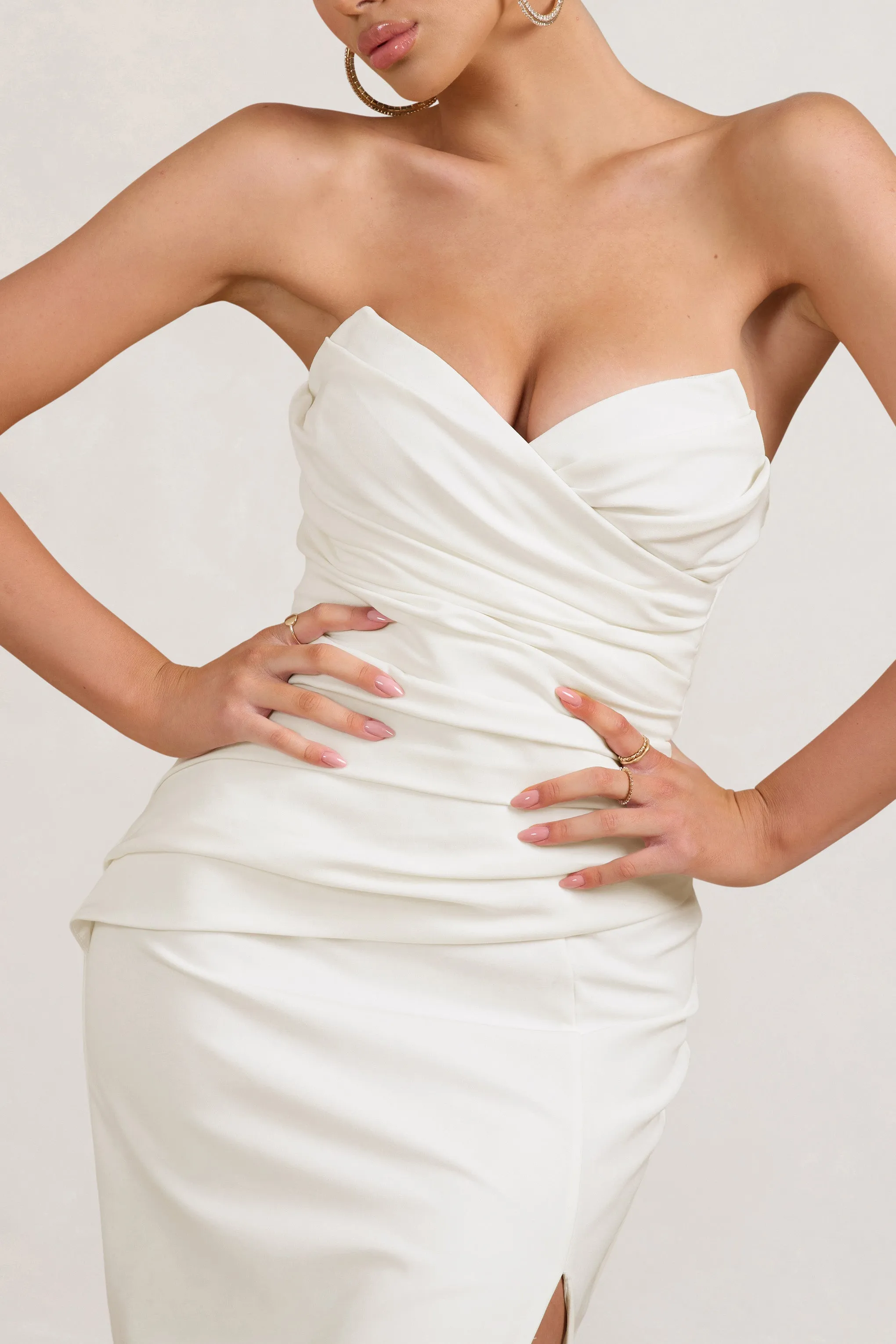 Elene | White Pleated Split Fishtail Maxi Dress Club L London