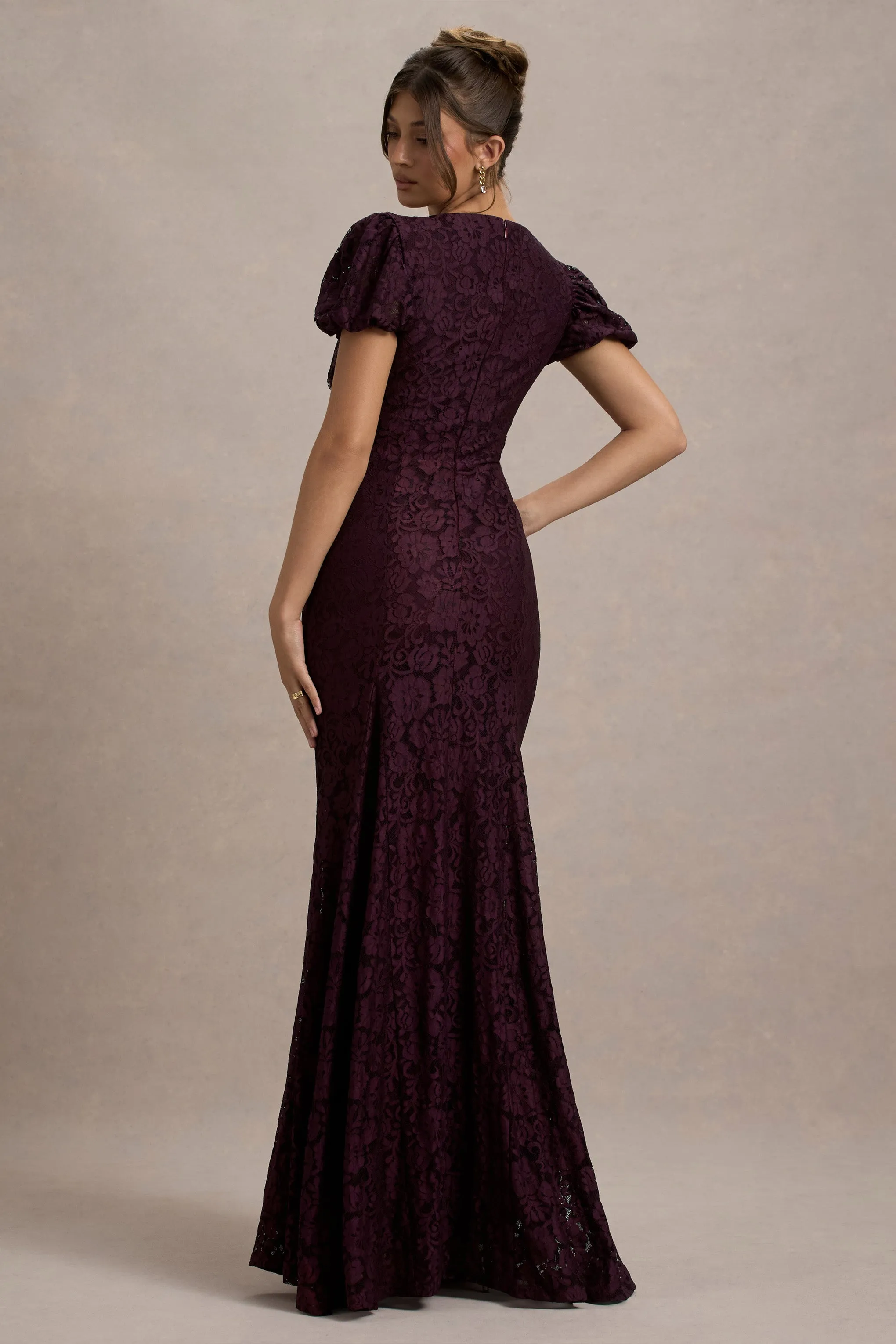 Elestria | Port Lace V-Neck Puff-Sleeve Maxi Dress Club L London