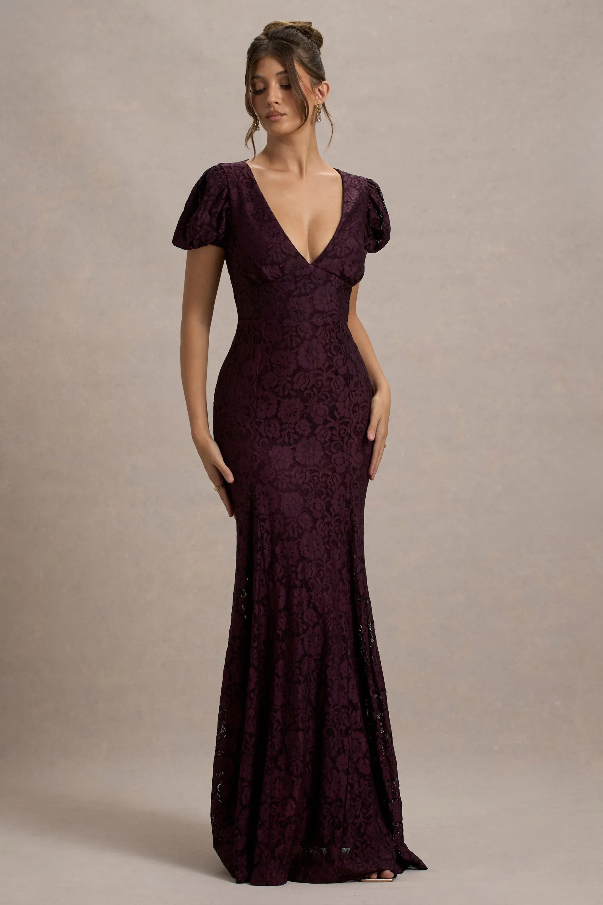Elestria | Port Lace V-Neck Puff-Sleeve Maxi Dress Club L London