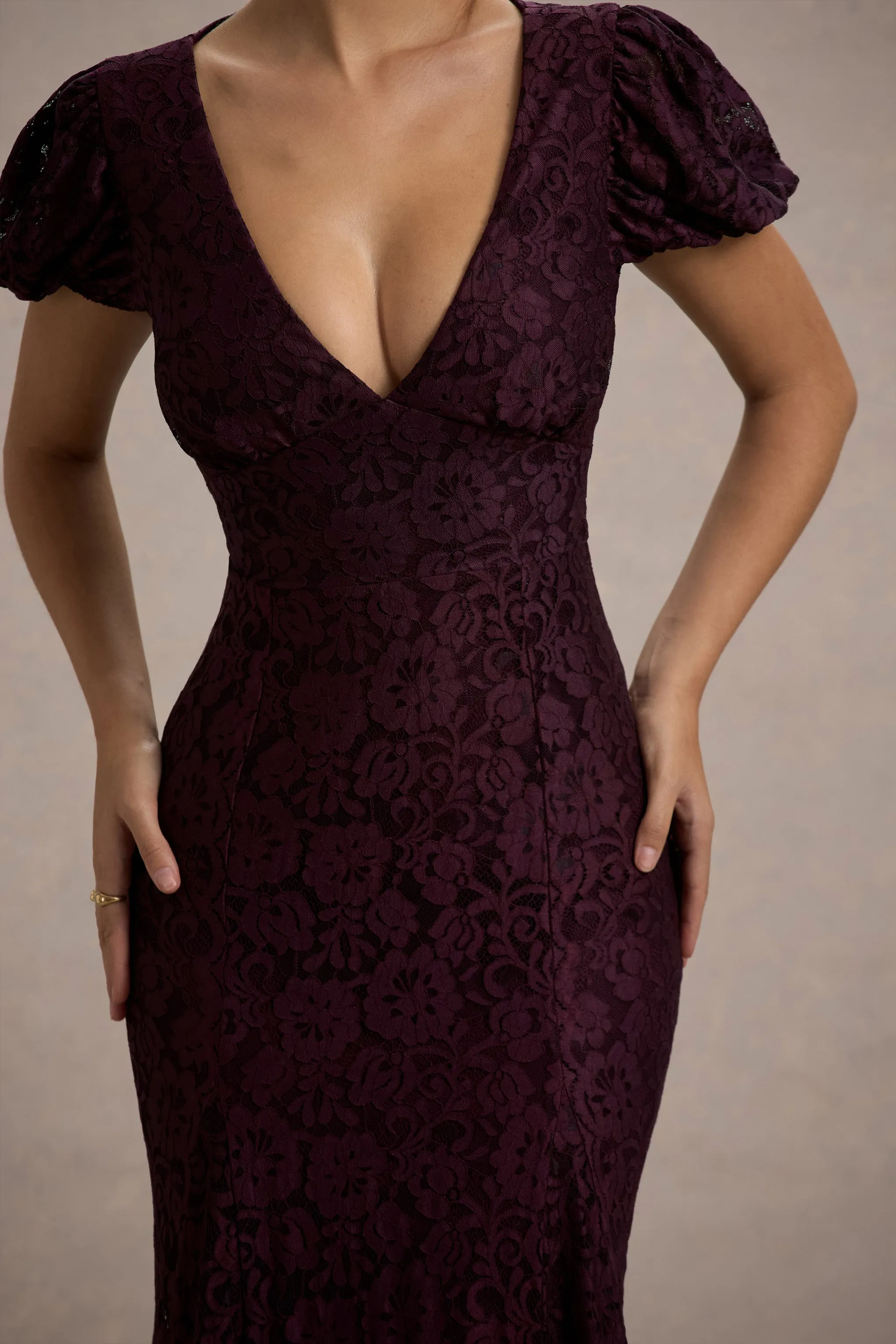Elestria | Port Lace V-Neck Puff-Sleeve Maxi Dress Club L London