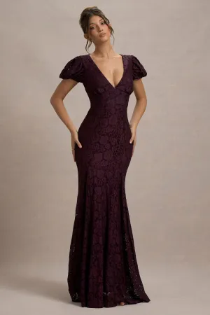 Elestria | Port Lace V-Neck Puff-Sleeve Maxi Dress Club L London