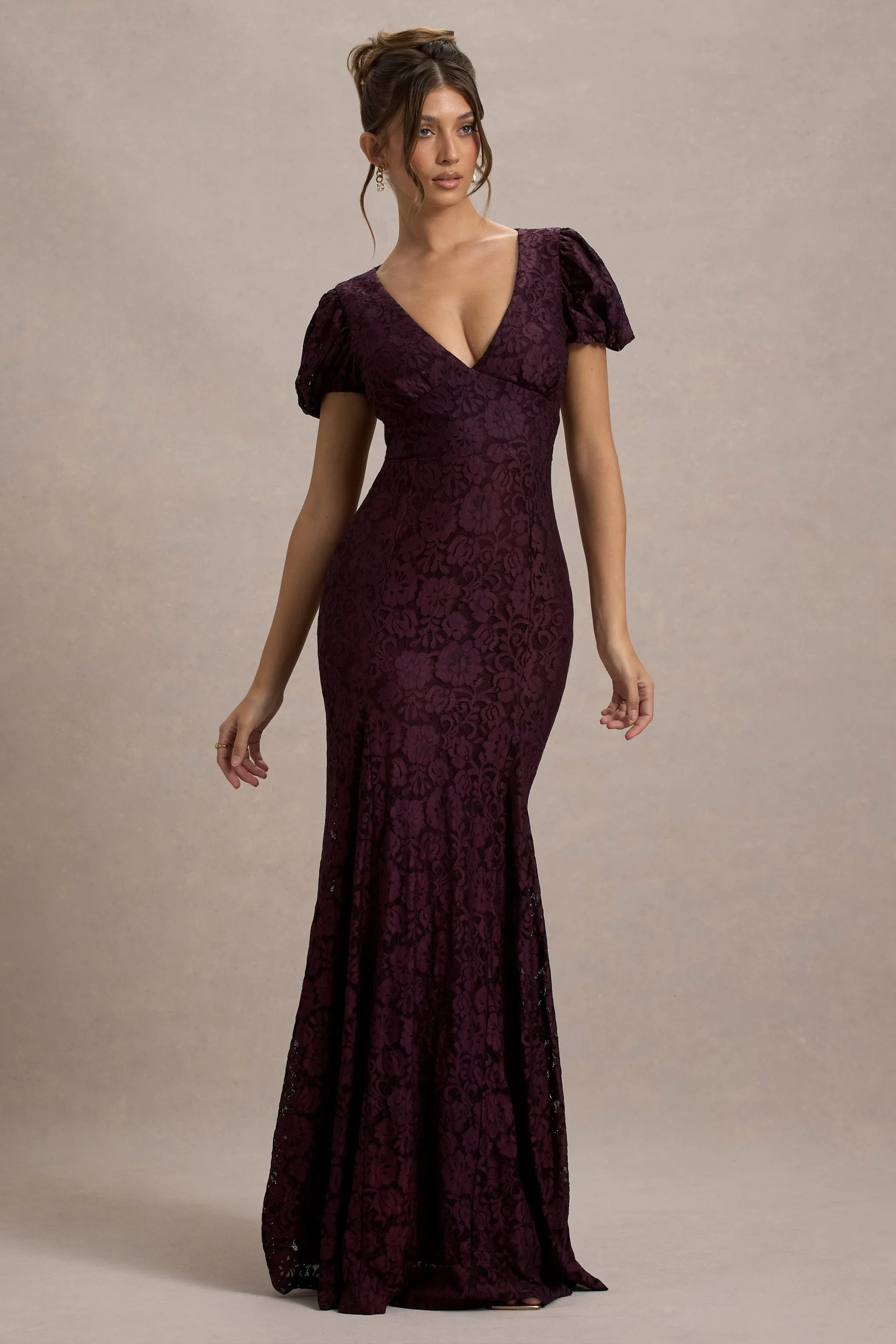Elestria | Port Lace V-Neck Puff-Sleeve Maxi Dress Club L London