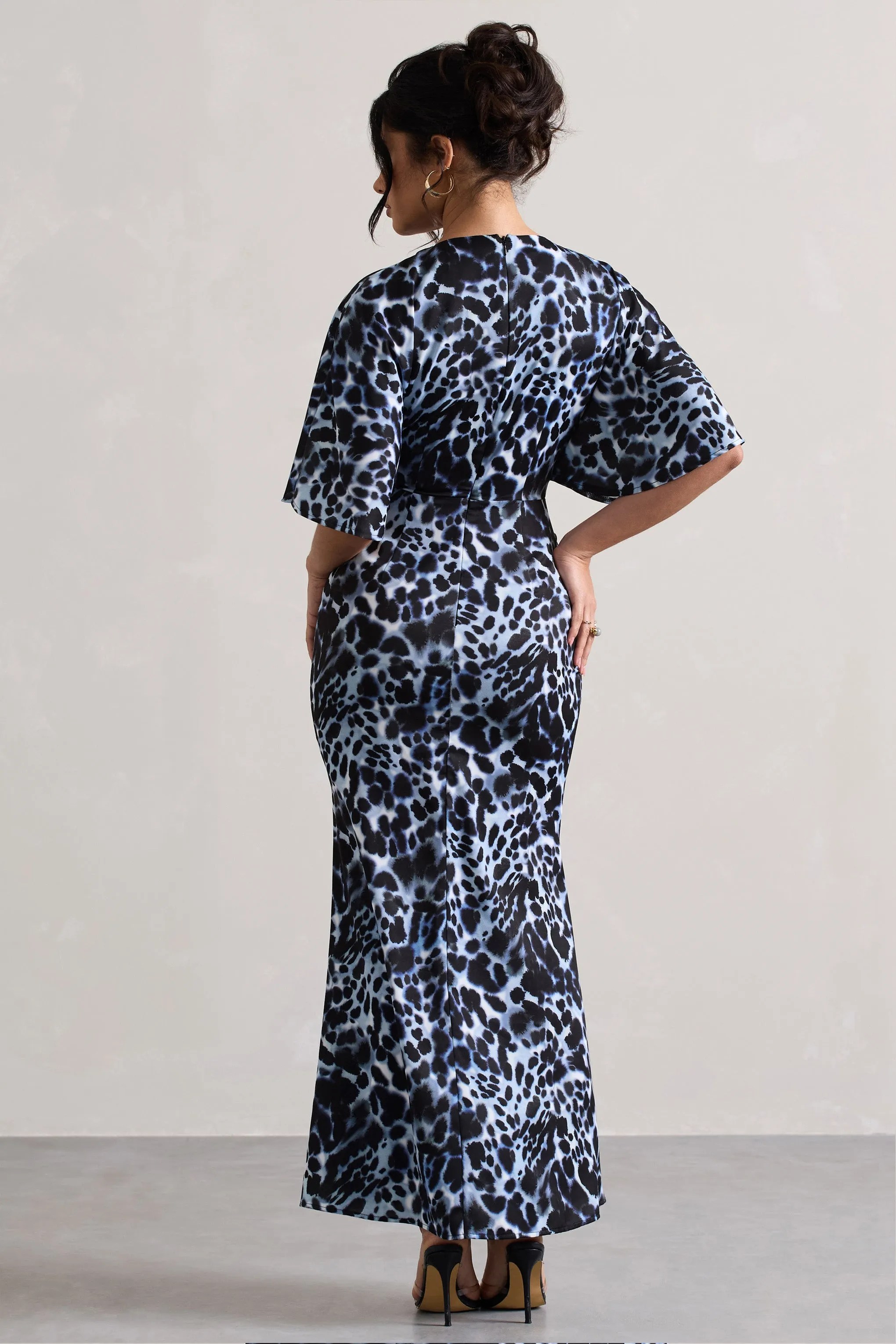 Elidy | Animal Print Ruched Flutter-Sleeve Cut-Out Maxi Dress Club L London