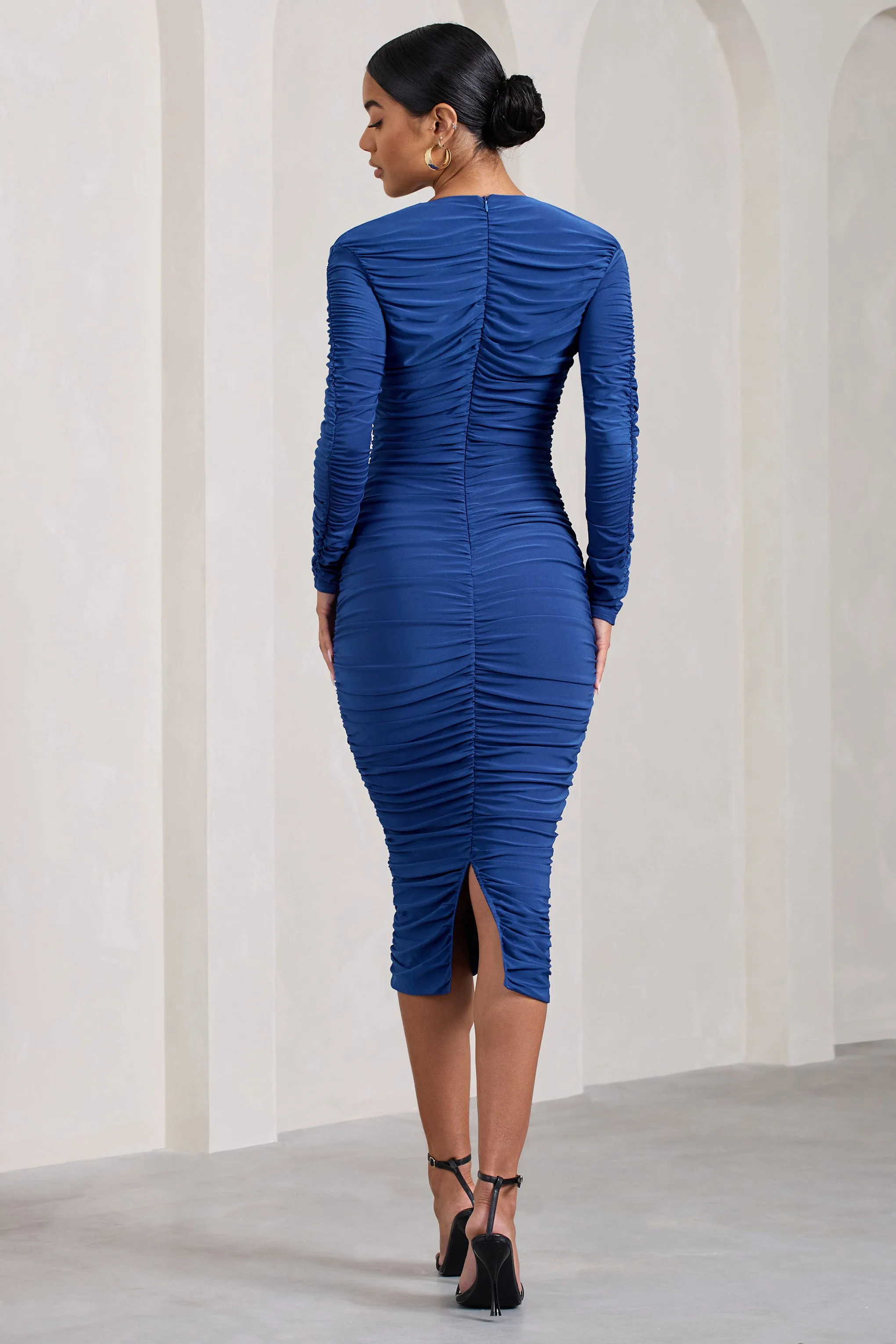 Elisabeth | Cobalt Blue V-Neck Long-Sleeved Midi Dress Club L London