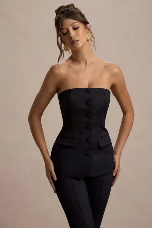Elliana | Black Strapless Button Front Tailored Top Club L London