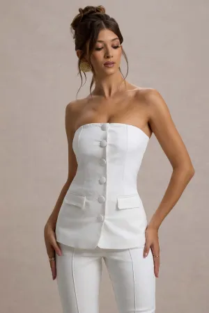 Elliana | White Strapless Button Front Tailored Top Club L London