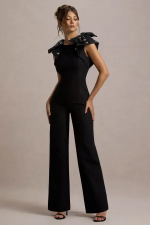Elma | Black Straight-Leg Jumpsuit With Embellished Bows Club L London