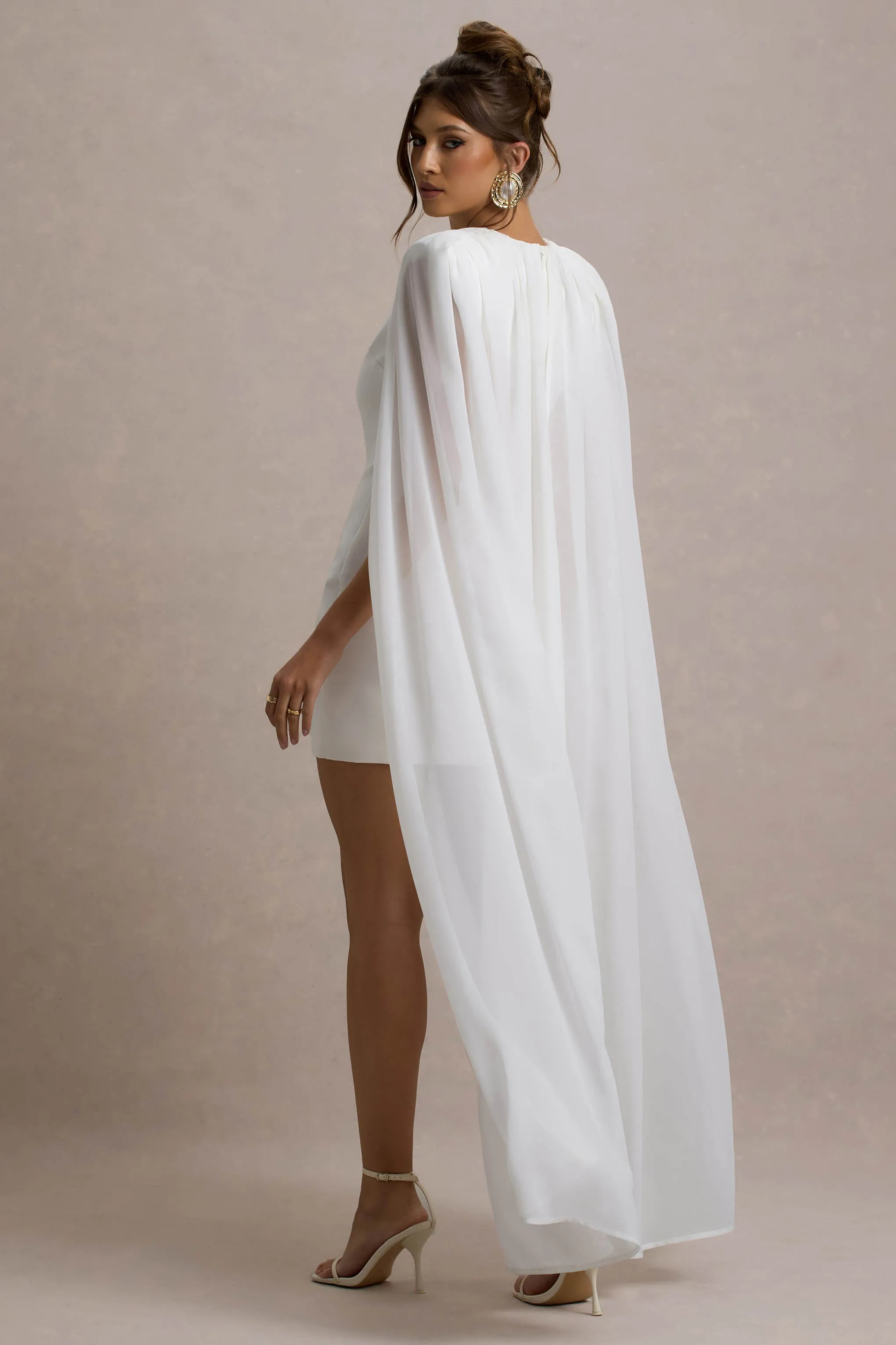 Elysium | White Bodycon Mini Dress With Chiffon Cape Club L London