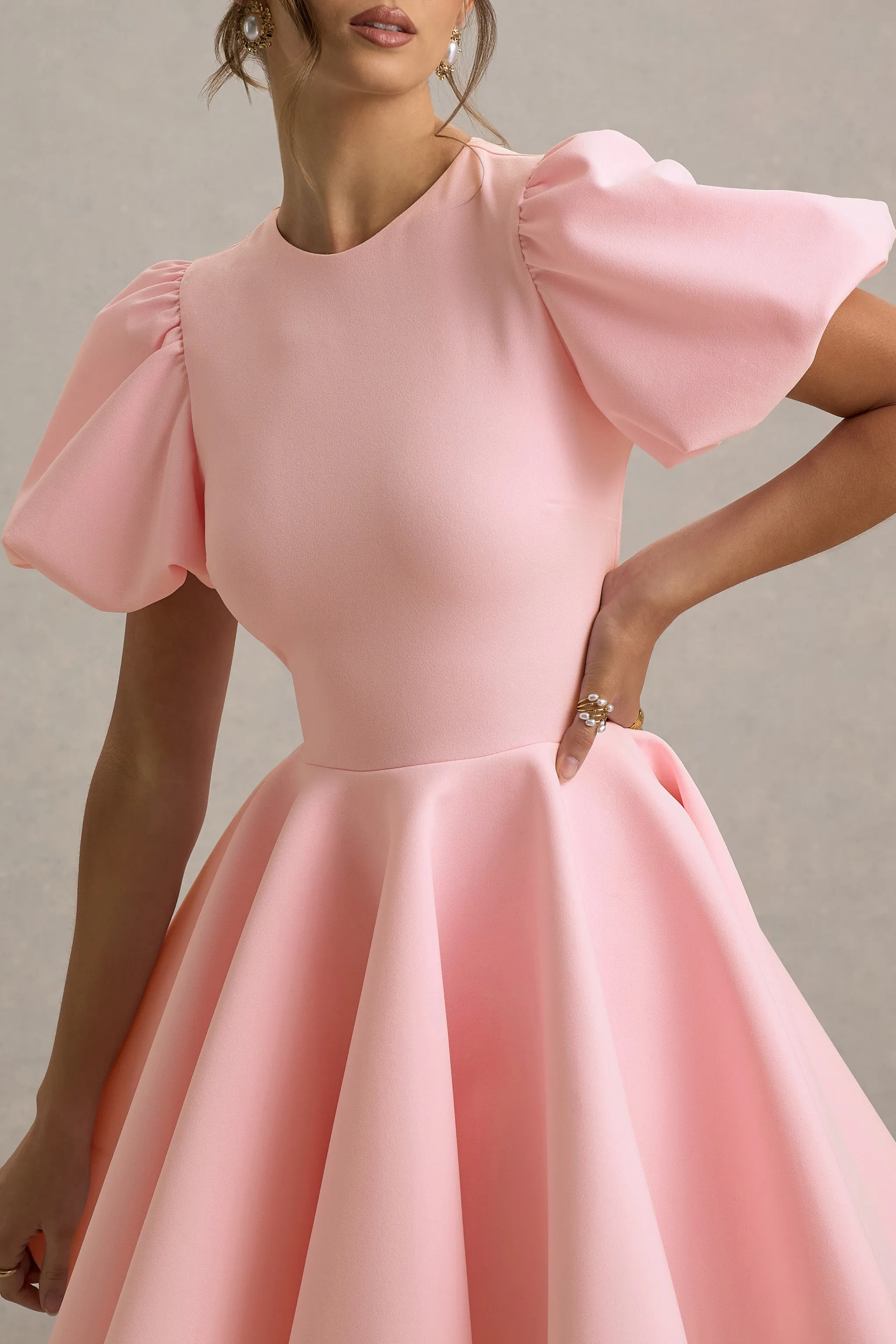 Emelia | Pink Puff-Sleeve Skater Dress Club L London
