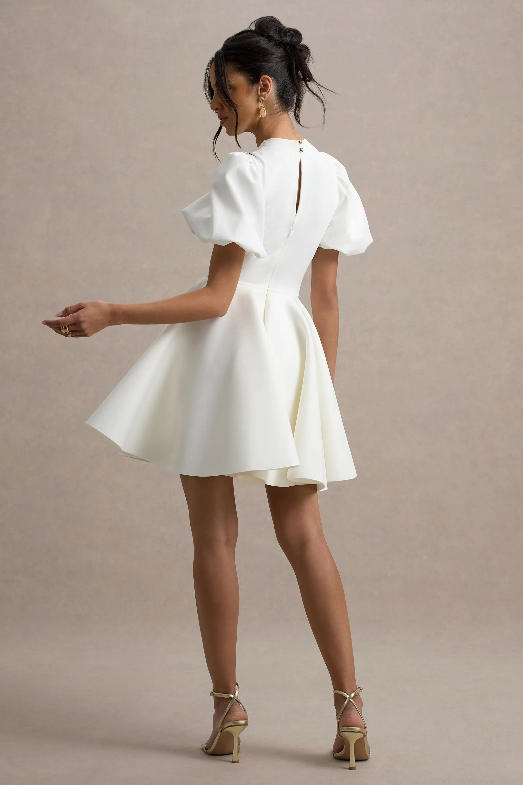 Emelia | White Puff-Sleeve Skater Dress Club L London