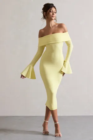 Emma | Lemon Bardot Flared-Sleeve Midi Dress Club L London