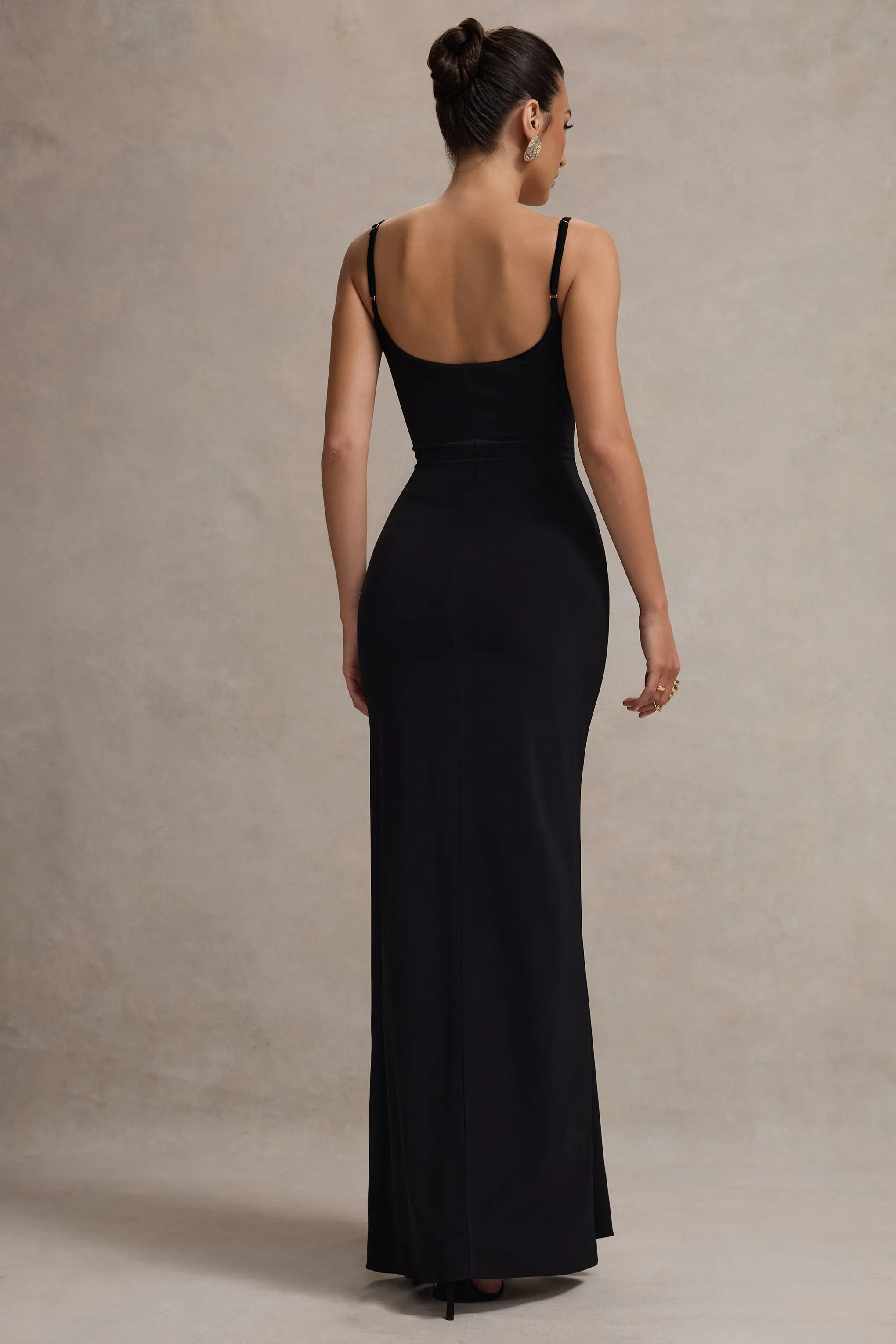 Emmalou | Black & White Strappy Split Maxi Dress With Bow Club L London
